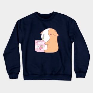 Cute Guinea Pig Drinking Strawberry Milk Crewneck Sweatshirt